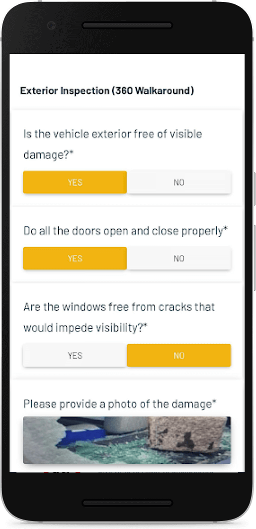 Vehicle safety check form in phone